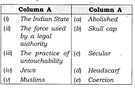 NCERT Solutions For Class 8 Social and Political life Understanding Secularism-matching-