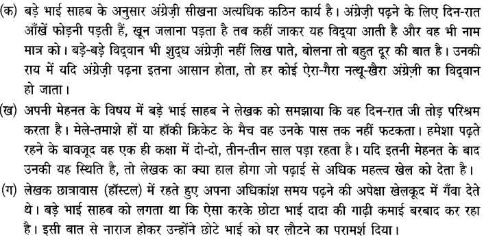 Chapter Wise Important Questions CBSE Class 10 Hindi B - बड़े भाई साहब 9c