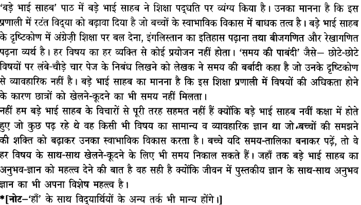 Chapter Wise Important Questions CBSE Class 10 Hindi B - बड़े भाई साहब 10a