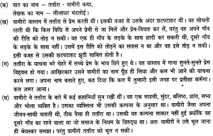 Chapter Wise Important Questions CBSE Class 10 Hindi B - तताँरा-वामीरो कथा 25a