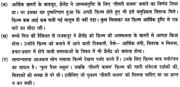 Chapter Wise Important Questions CBSE Class 10 Hindi B - तीसरी कसम के शिल्पकार शैलेंद्र 4b