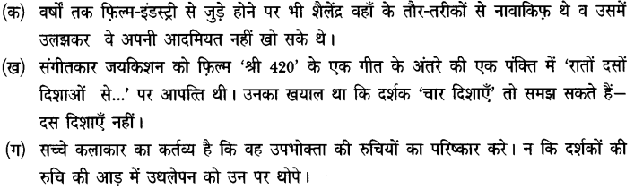 Chapter Wise Important Questions CBSE Class 10 Hindi B - तीसरी कसम के शिल्पकार शैलेंद्र 14b