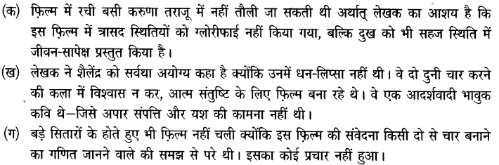 Chapter Wise Important Questions CBSE Class 10 Hindi B - तीसरी कसम के शिल्पकार शैलेंद्र 16a